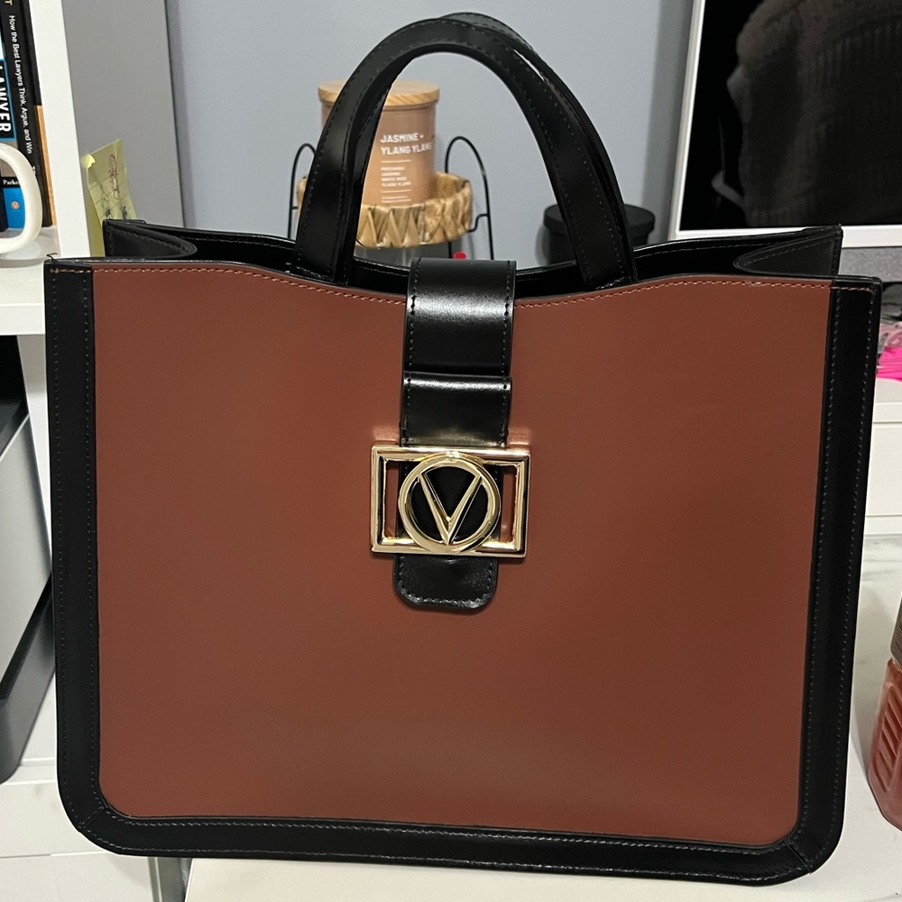 alentino by Mario Valentino Nora V Emblem Leather Tote
